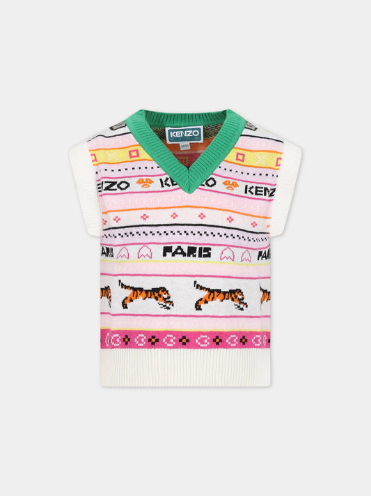 Gilet multicolor per bambina con logo,Kenzo Kids,K15686 121
