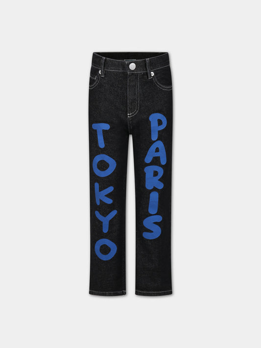 Jeans nero per bambino con stampa logo,Kenzo Kids,K54011 Z11