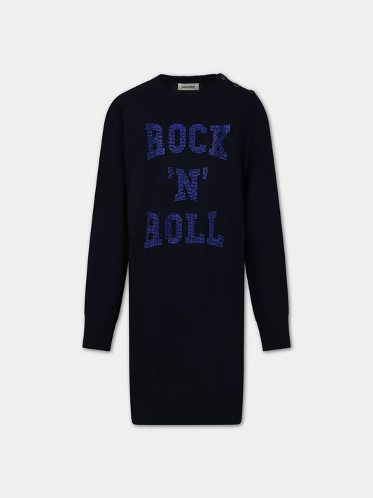 Vestito blu per bambina con scritta,Zadig & Voltaire Kids,X12206 84E