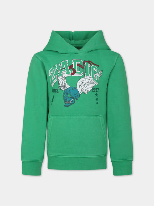 Felpa verde con teschio per bambini,Zadig & Voltaire Kids,X25384 613