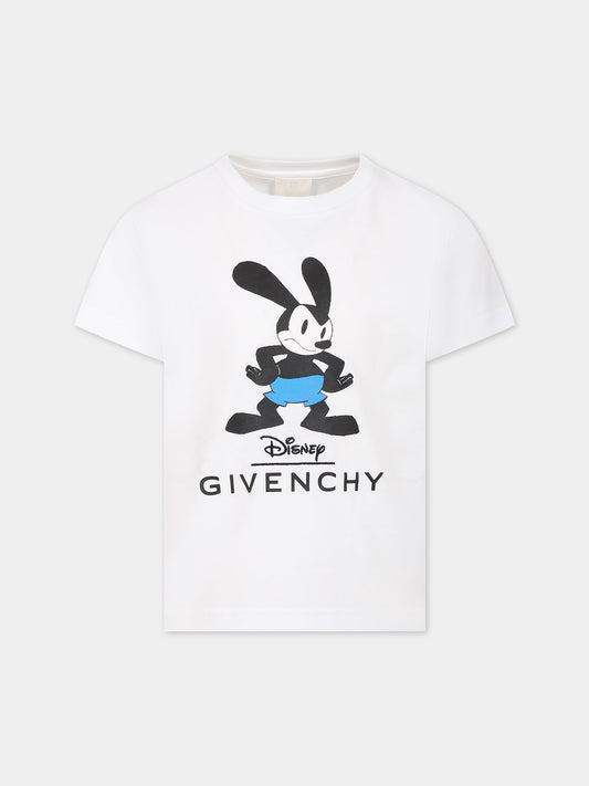 T-shirt bianca per bambini con Oswald e logo,Givenchy Kids,H25451 10P