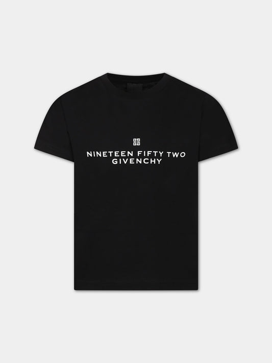 T-shirt nera per bambini con logo e scritta,Givenchy Kids,H25445 09B