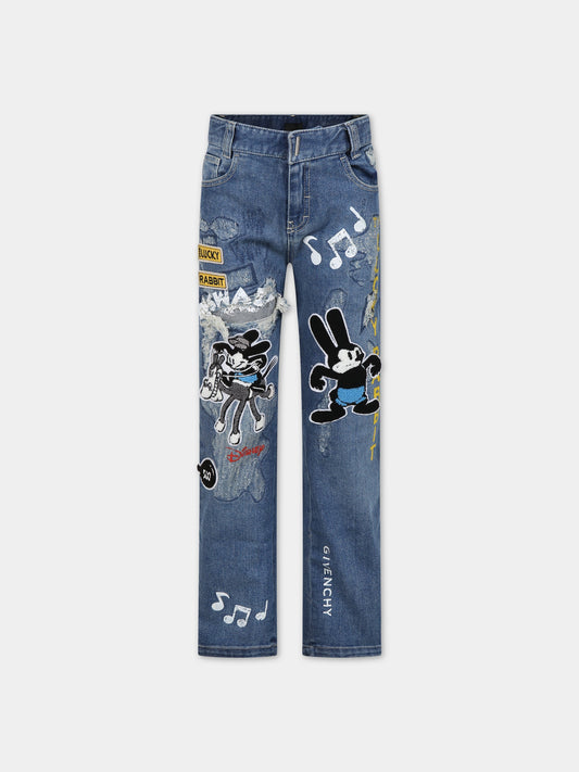 Jeans in denim per bambina con Oswald the Lucky Rabbit,Givenchy Kids,H24235 Z03