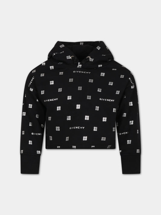 Felpa nera per bambina con logo,Givenchy Kids,H15350 09B