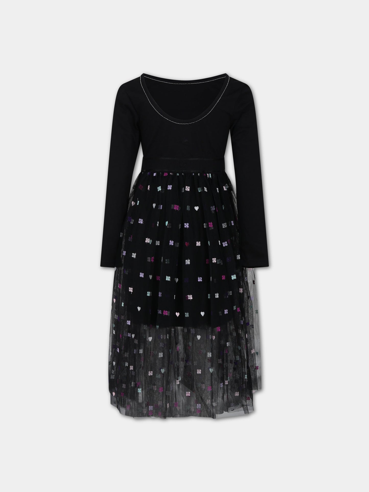 Vestito nero per bambina con logo all-over,Givenchy Kids,H12328 09B
