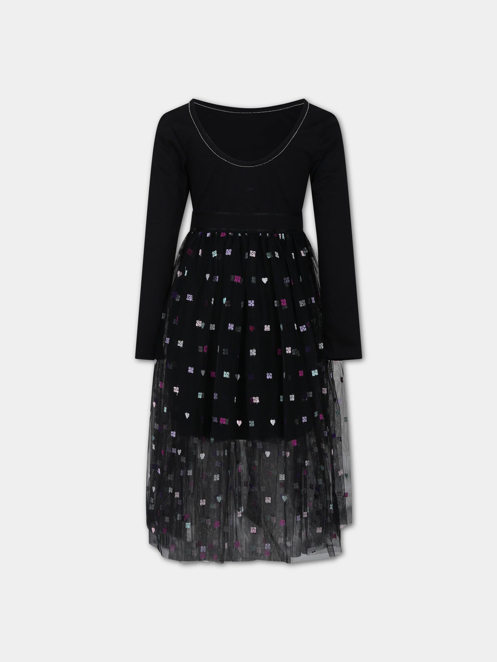 Vestito nero per bambina con logo all-over,Givenchy Kids,H12328 09B