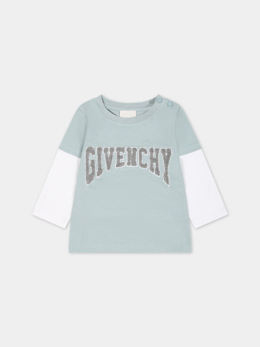 T-shirt celeste per neonato con logo,Givenchy Kids,H05271 773