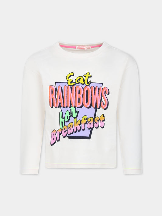 T-shirt avorio per bambina con cuori e scritta,Billieblush,U15B90 121