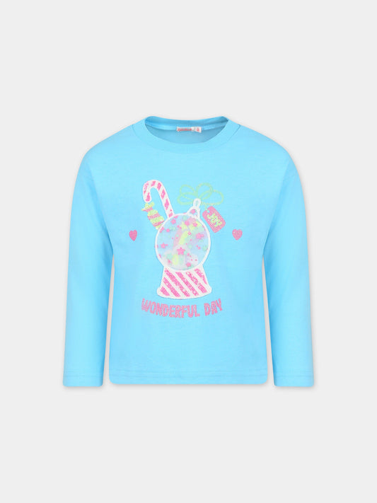 T-shirt azzurra per bambina con stampa,Billieblush,U15C04 77S
