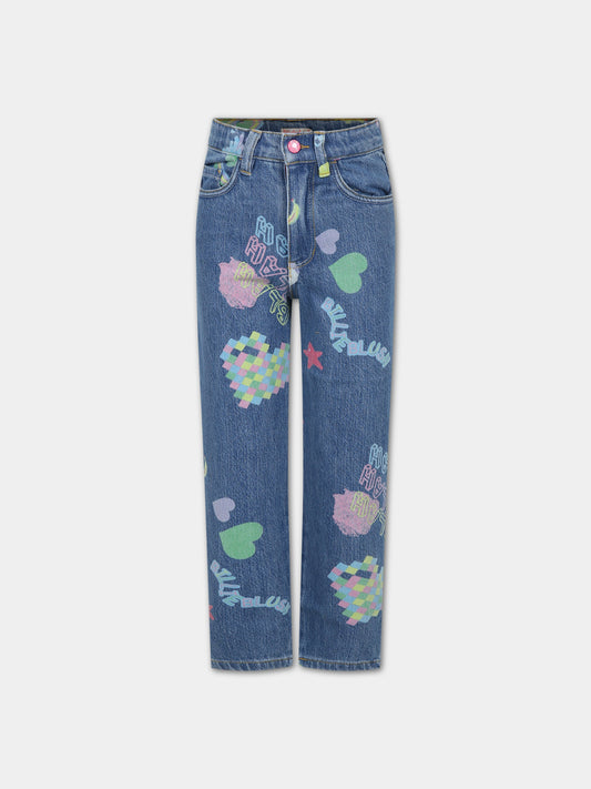 Jeans blu per bambina con logo e stampa,Billieblush,U14677 Z10