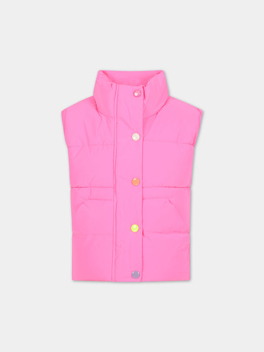 Gilet imbottito fucsia fluo per bambina,Billieblush,U16368 ROSA