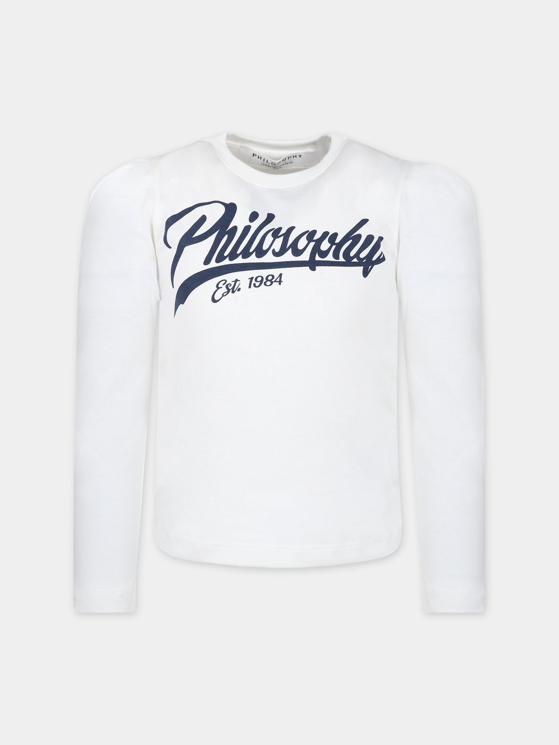 T-shirt bianca per bambina con logo,Philosophy,PFTS004 0 JF054 0000