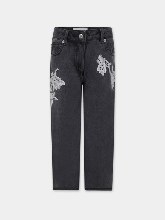 Jeans grigi per bambina con ricami,Ermanno Scervino Junior,SFPA003 C DF024 5010