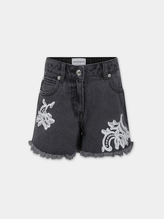 Shorts grigi per bambina con ricami,Ermanno Scervino Junior,SFBE003 C DF024 5010