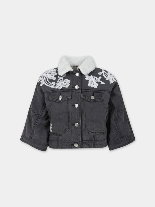 Giubbotto grigio per bambina con logo,Ermanno Scervino Junior,SFGB004 C DF024 5010