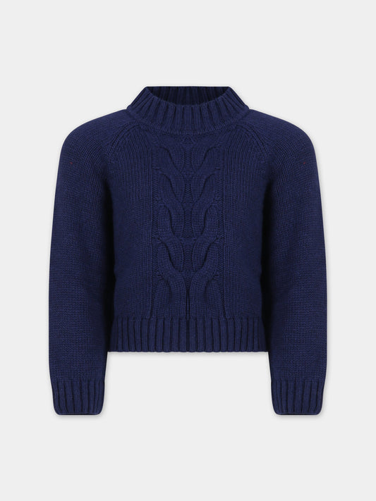 Maglione blu per bambina con logo,Dondup Kids,DFMA002 C FL116 4000