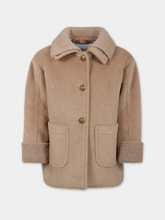 Cappotto beige per bambina con logo,Dondup Kids,DFGB002 0 PL055 6021