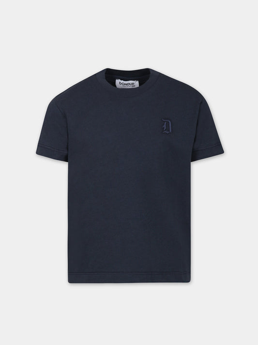 T-shirt blu per bambino con logo,Dondup Kids,DMTS006 C JF065 5011