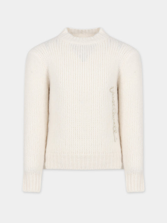 Maglione avorio per bambina con logo,Just Cavalli,JFMA001 C FL193 0000