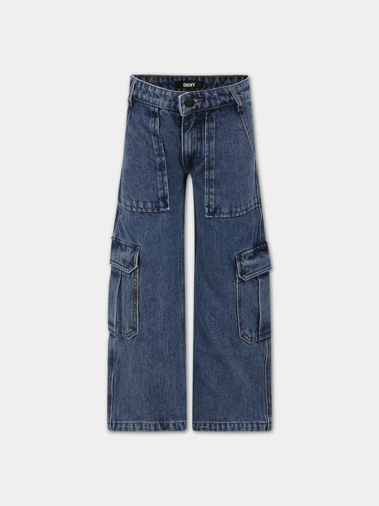 Jeans blu per bambina con logo,Dkny,D34B03 Z22
