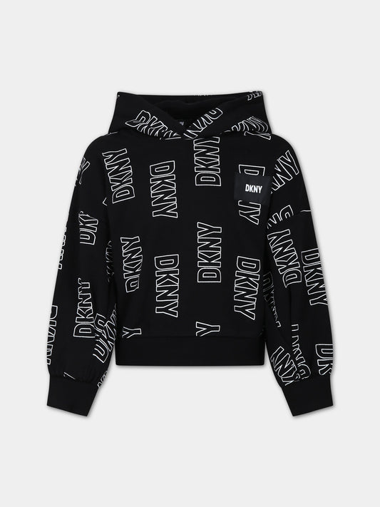 Felpa nera per bambina con logo,Dkny,D35T13 M41