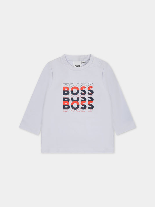 T-shirt celeste per neonato con logo,Boss,J95362 771