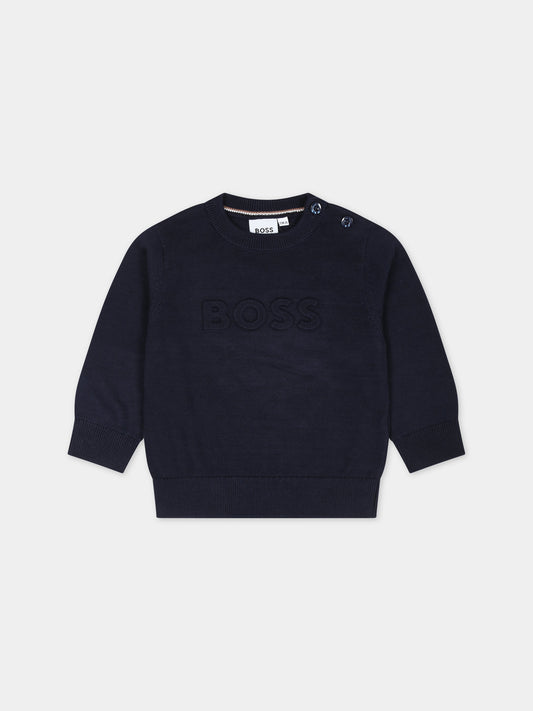 Maglione blu con logo per neonato,Boss,J05A38 849