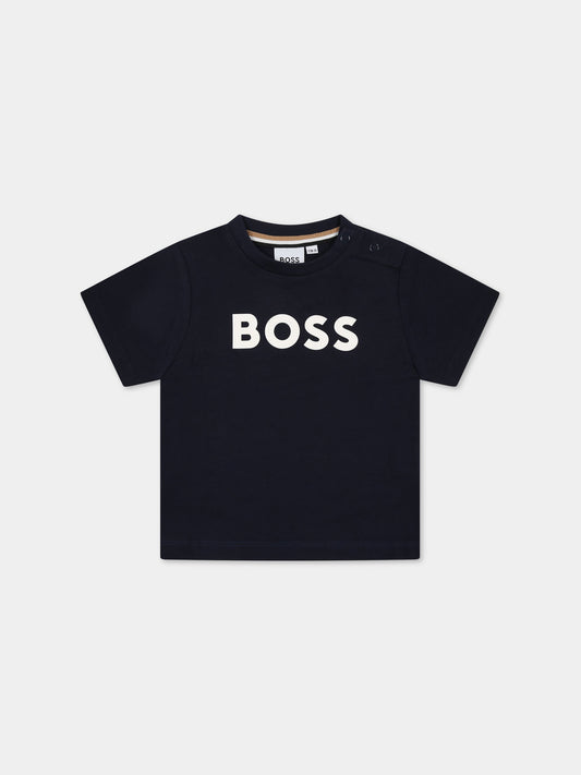 T-shirt blu per neonato con logo,Boss,J05A20 849