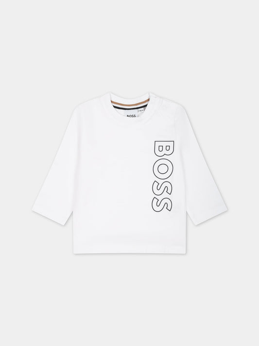 T-shirt bianca con logo per neonato,Boss,J05A21 10P