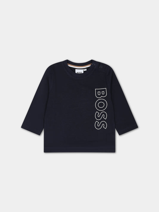 T-shirt blu con logo per neonato,Boss,J05A21 849