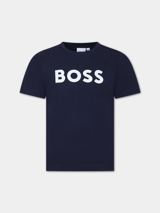 T-shirt blu per bambino con logo,Boss,J25P24 849