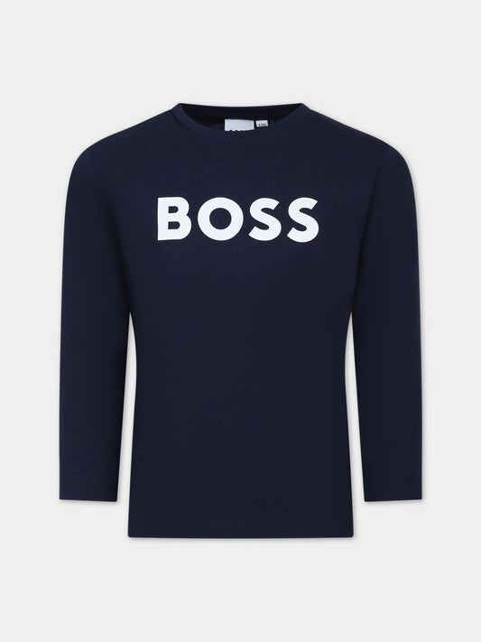 T-shirt blu per bambino con logo,Boss,J25P25 849
