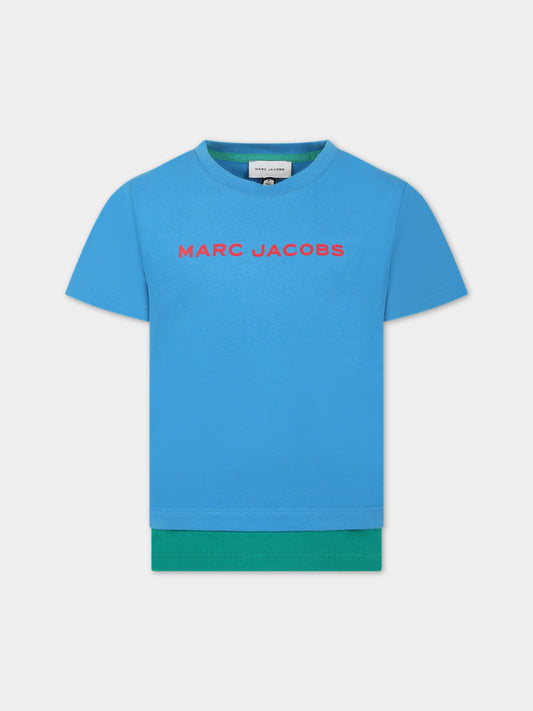 T-shirt azzurra per bambino con logo,Little Marc Jacobs,W25601 83E