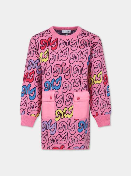 Vestito rosa per bambina con lgoo,Little Marc Jacobs,W12462 ALBICOCCA