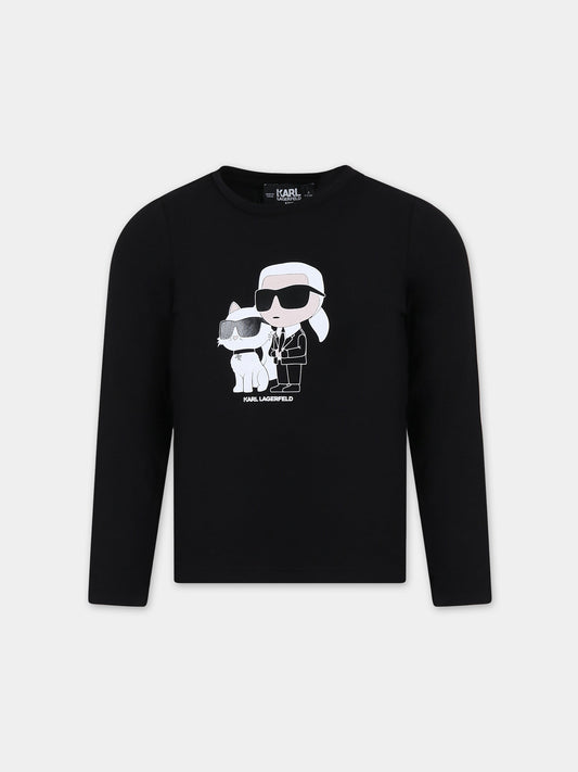 T-shirt nera per bambina,Karl Lagerfeld Kids,Z15442 09B