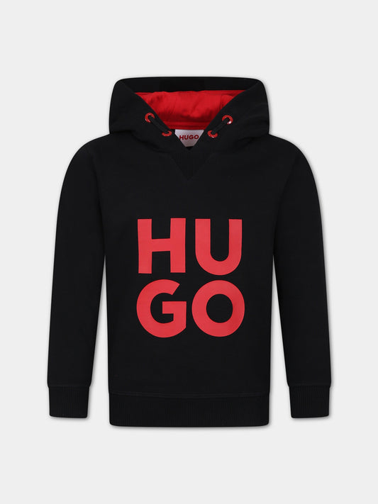 Felpa nera per bambino con logo,Hugo,G25152 09B
