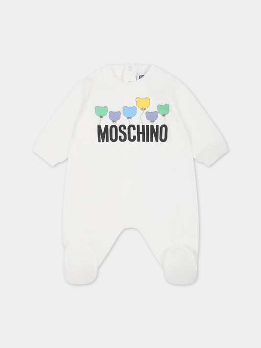 Tutina bianca per neonati con logo e stampa,Moschino Kids,MUY05L LAA10 10063