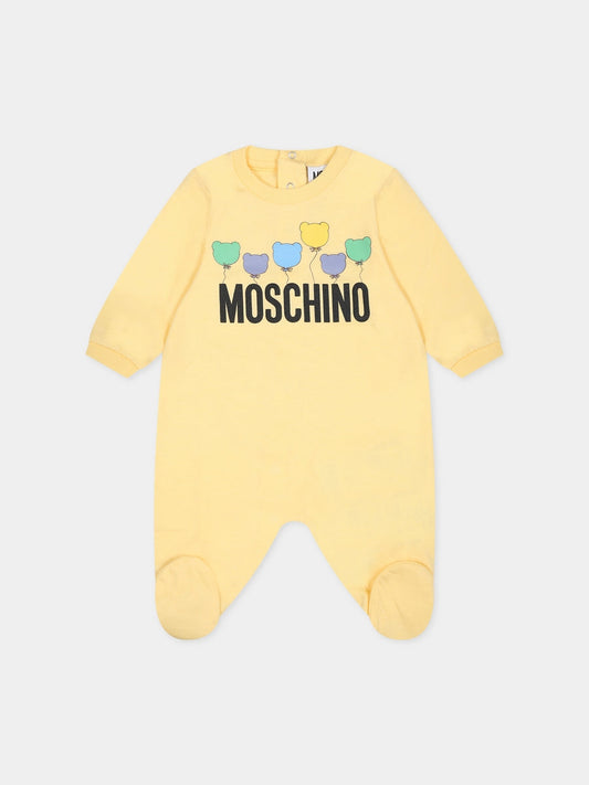 Tutina gialla per neonati con logo e stampa,Moschino Kids,MUY05L LAA10 20284