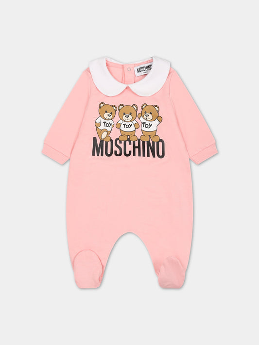 Tutina rosa per neonata con Teddy Bears e logo,Moschino Kids,MWY037 LCA60 50209