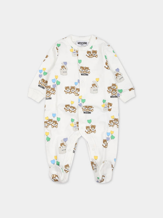 Tutina bianca per neonati con Teddy Bear e logo,Moschino Kids,MUT03M LCB38 83437