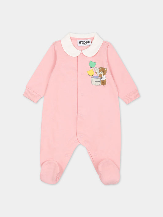 Tutina rosa per neonata con Teddy Bear e stampa,Moschino Kids,MUT03I LCA40 50209