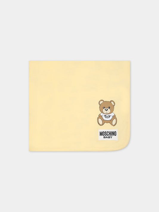Coperta gialla per neonati con Teddy Bear e logo,Moschino Kids,MXB005 LCB38 83437