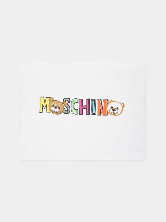 Coperta bianca per neonati con logo,Moschino Kids,MMB00C LAB72 80799