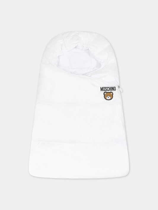 Sacco nanna bianco per neonati con Teddy Bear e logo,Moschino Kids,MUE00M L3A22 10101
