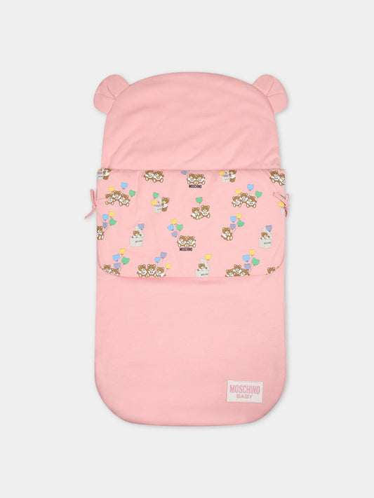 Sacco nanna rosa per neonata con Teddy Bear e logo,Moschino Kids,MUE00L LCA40 50209