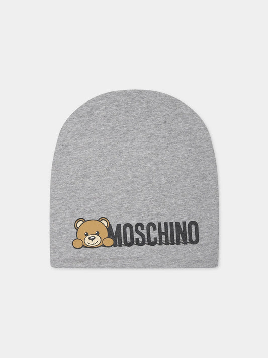 Berretto grigio per neonati con Teddy Bear e logo,Moschino Kids,MOX03N LDA17 60901