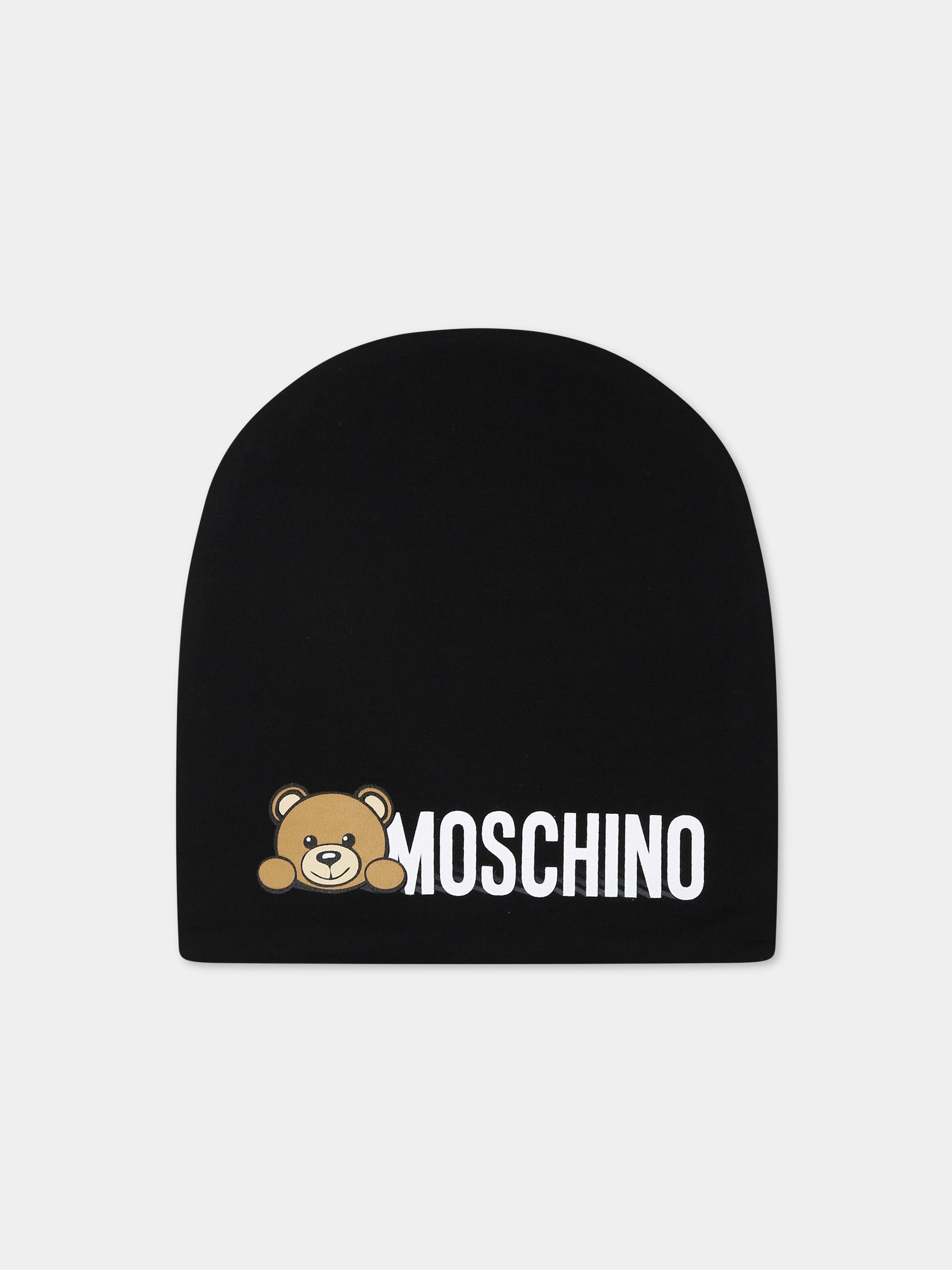 Berretto nero per neonati con Teddy Bear e logo,Moschino Kids,MOX03N LDA17 60100