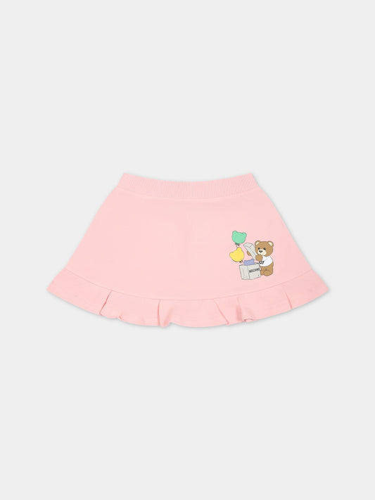 Gonna rosa per neonata con Teddy Bear e stampa,Moschino Kids,MDJ01D LDA14 50209