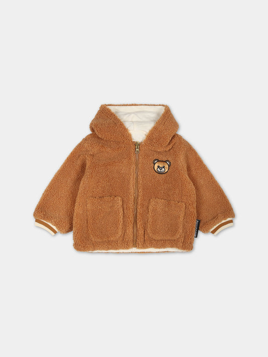 Ecopelliccia marrone reversibile per neonati con Teddy Bear e logo,Moschino Kids,MUA006 LIA00 20093