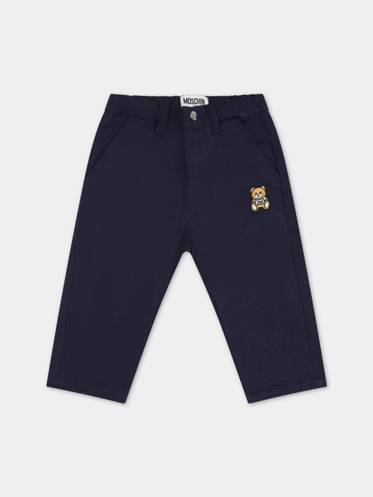Pantaloni per blu per neonato con Teddy Bear,Moschino Kids,MUP04J LPA09 40016